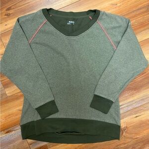 Columbia Women's V-Neck Pullover Sweater Green Gray Pink Trim Outdoor Activewear